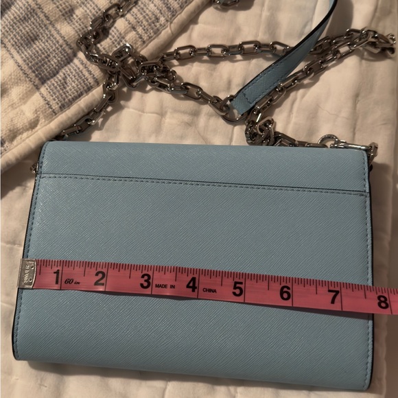Tory Burch Convertible Leather  Wallet.  Riviera Blue With Silver Chain.  NWT. - Picture 7 of 11